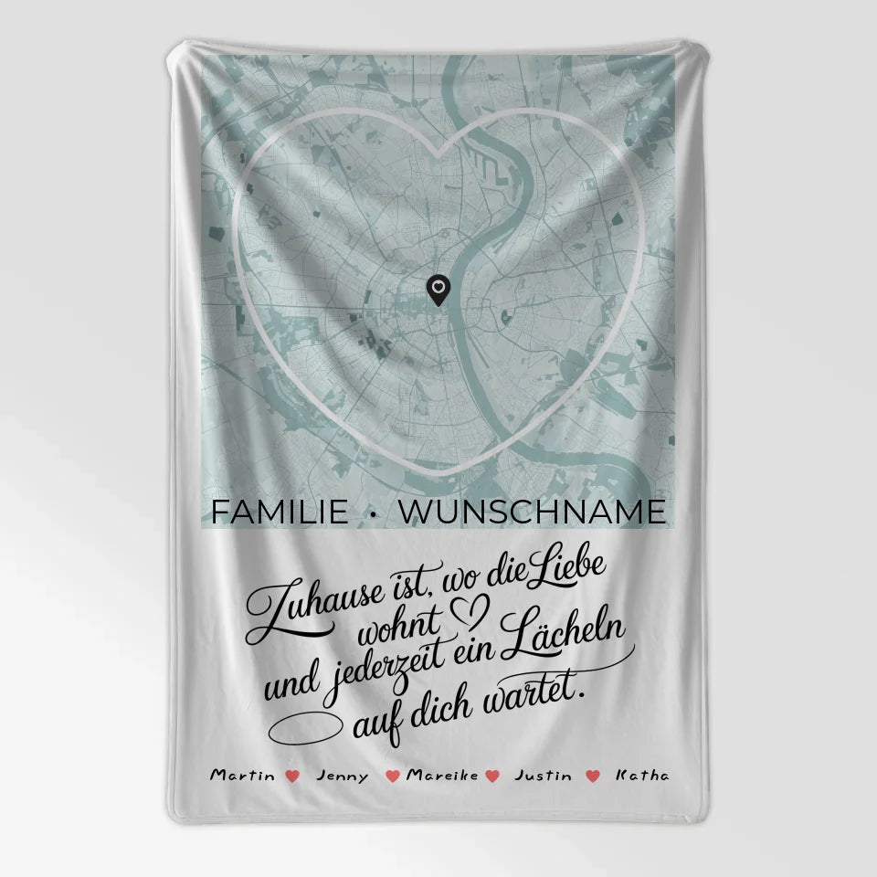 Personalisierte Decke Stadtkarte Familie Zuhause Ist mit Nachname 7