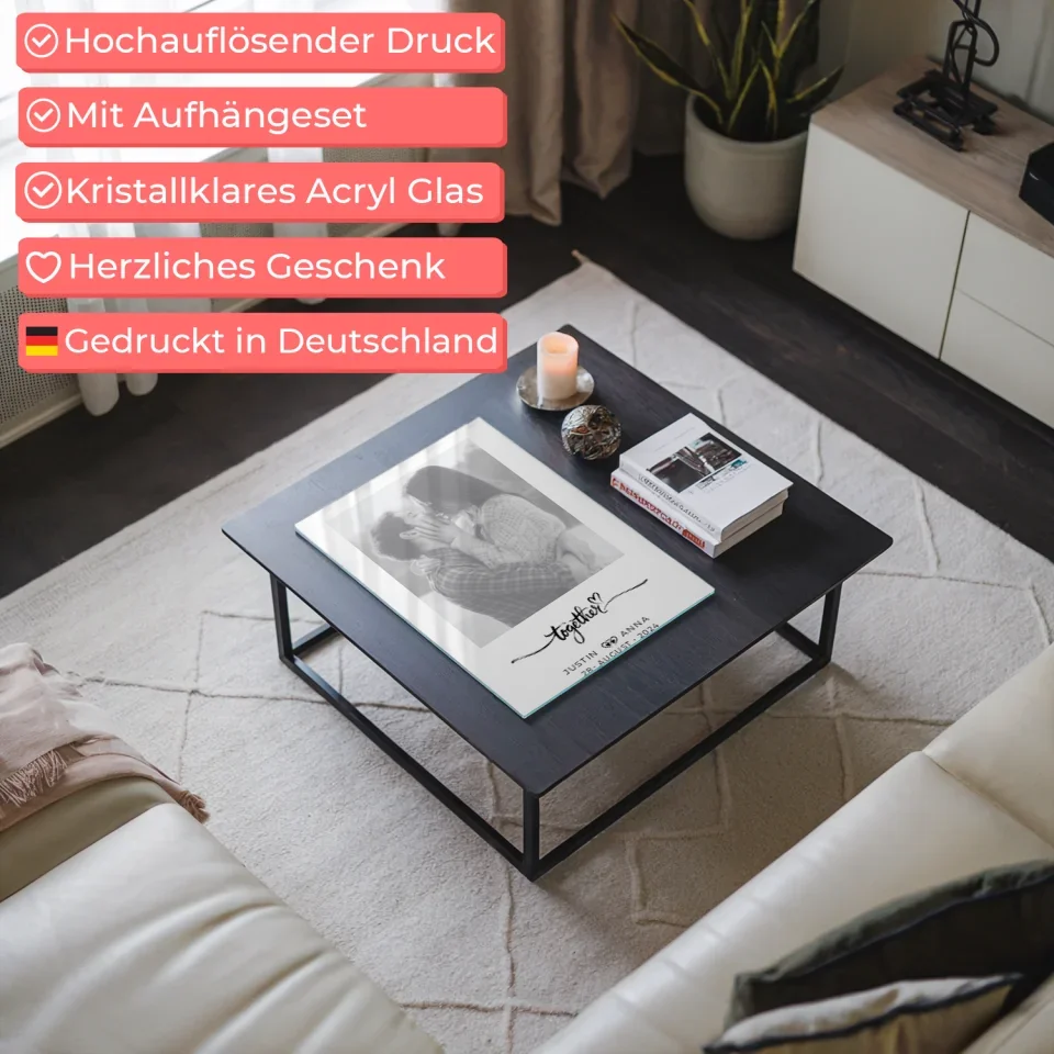 Personalisiertes Acrylglas Bild Paare mit Namen Together Schwarz Weiß