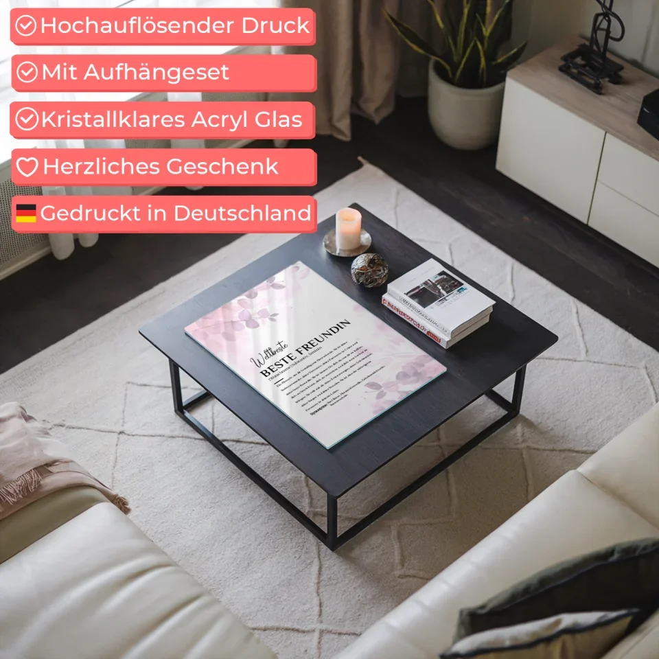 Personalisiertes Acrylglas Bild Beste Freundin Pink Rosa Floral mit Name