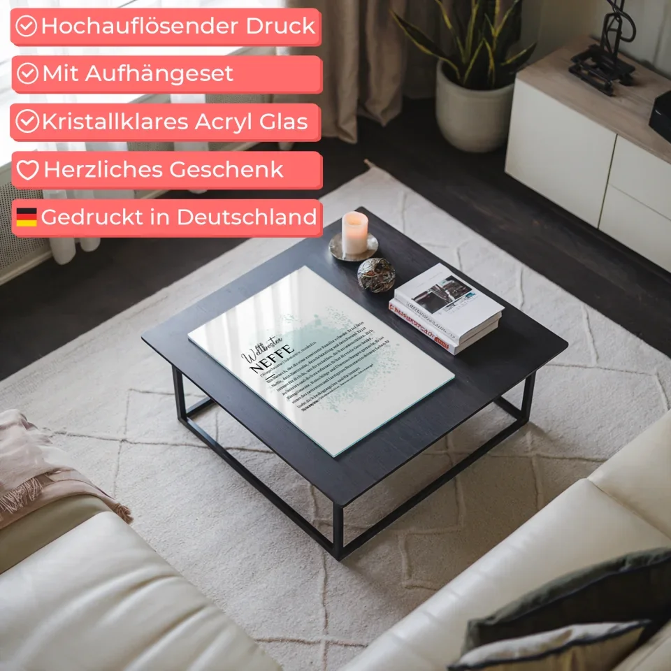 Personalisiertes Acrylglas Bild Definition Neffe mit Name Blau