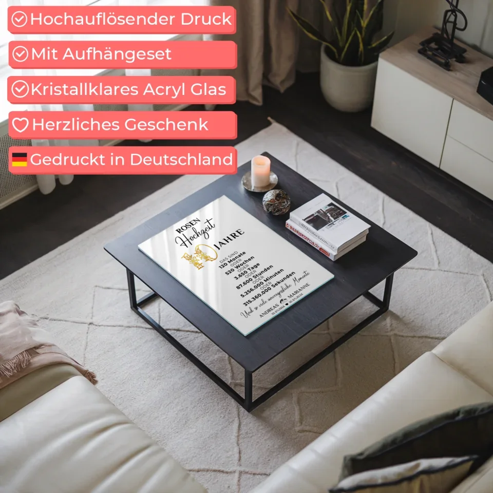 Acrylglas Bild zur Rosenhochzeit Geschenke für Momente 10 Hochzeitstag mit Namen
