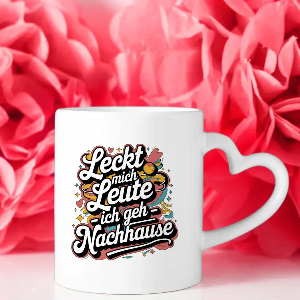 Lustige Tasse mit Spruch Leckt mich Leute - Retro Design für gute Laune