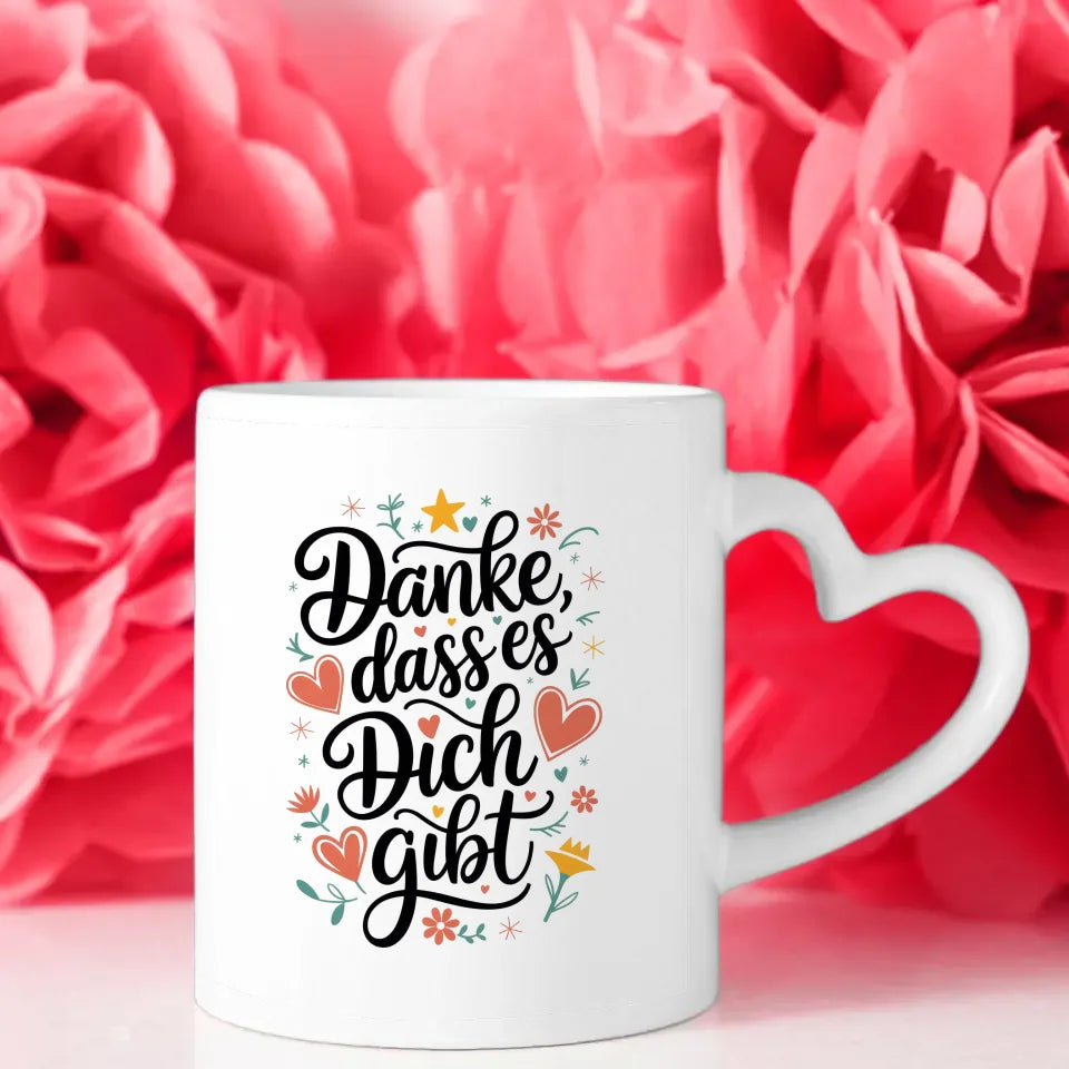 Liebevolle Tasse mit Herzen Danke dass es dich gibt Design