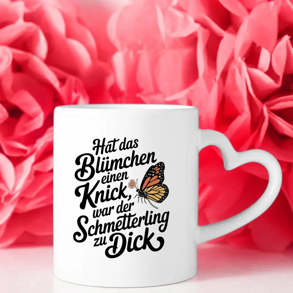 Lustige Tasse mit Spruch Schmetterling und Blume kreative Illustration