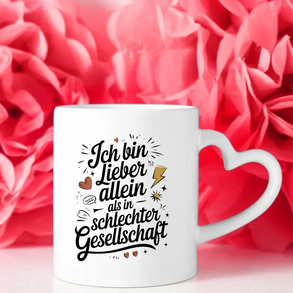 Lustige Sprüche Tasse mit Illustration Ich bin lieber allein Vintage Design