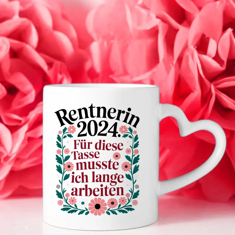 Lustige Tasse Rentnerin 2024 mit Blumenmuster für gute Laune