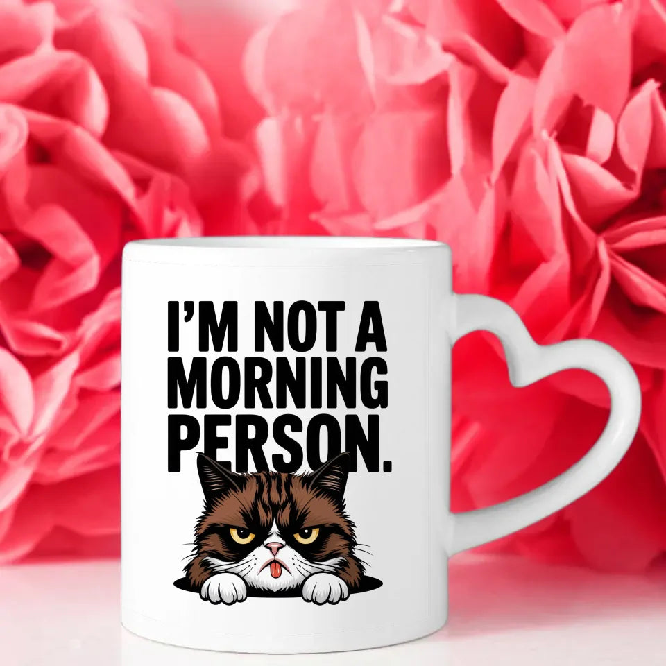 Lustige Tasse mit Spruch Ich bin kein Morgenmensch und Katze schwarz weiß