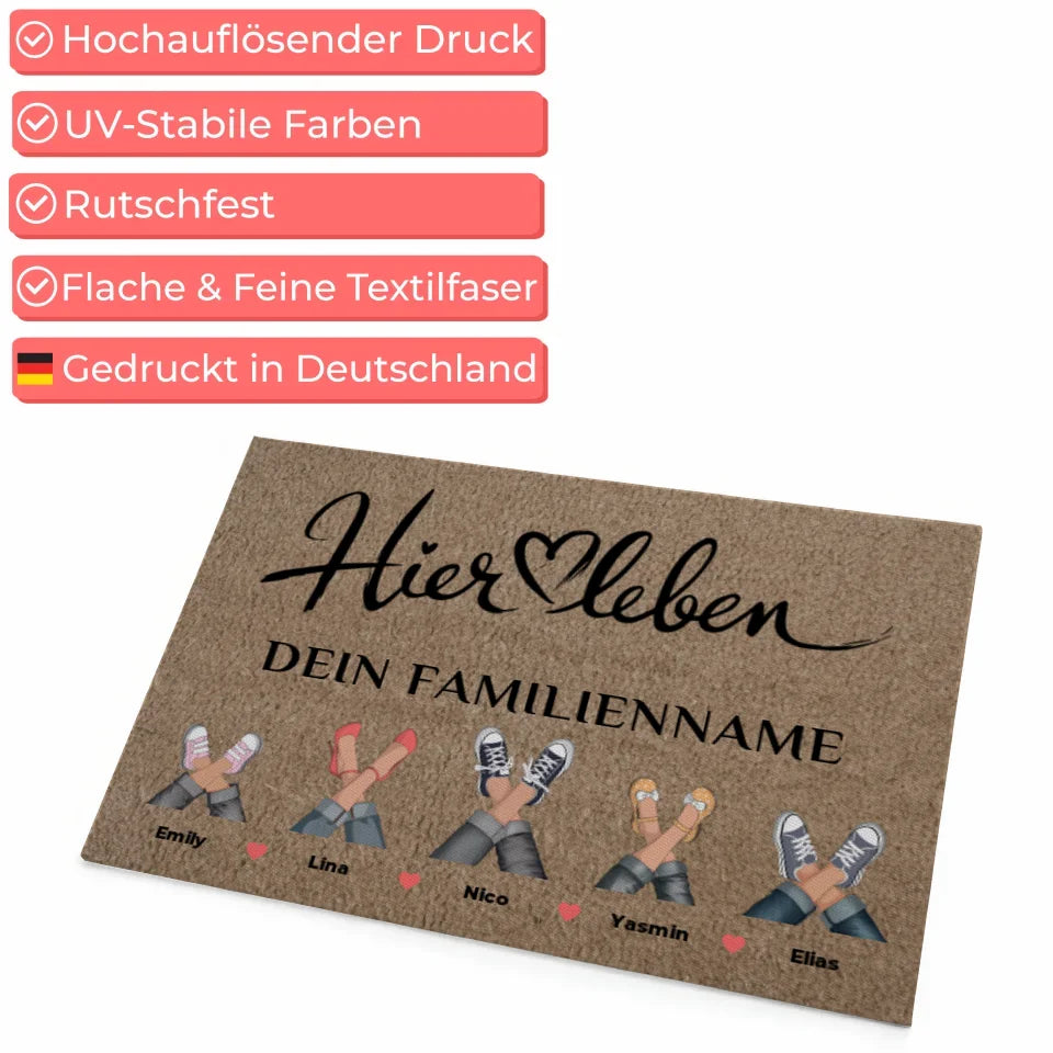 Personalisierte Familie Fußmatte mit Namen Hier Leben Braun Hell gestalten 4