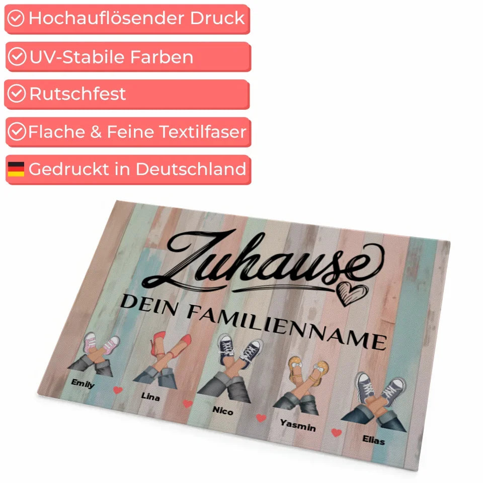 Personalisierte Familie Fußmatte Holz Bunt Pastell für Zuhause 4