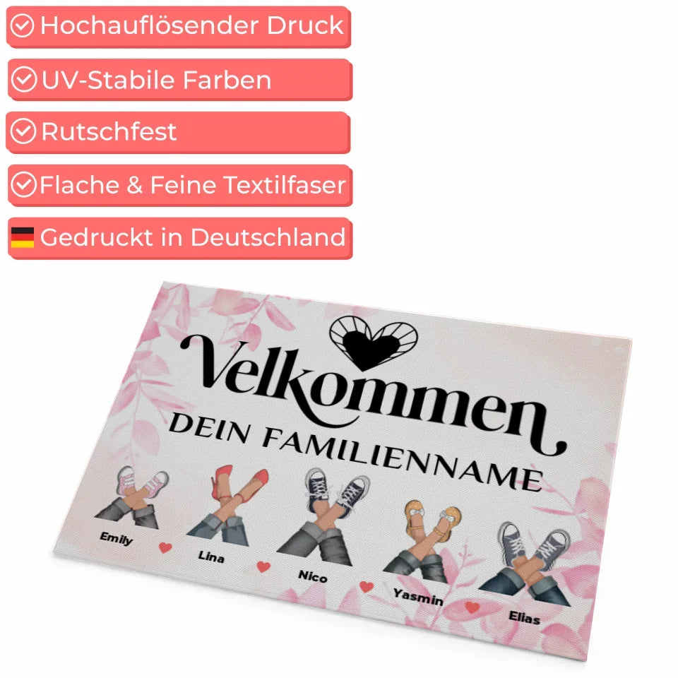 Personalisierte Fußmatte Familie Rosa Floral Willkommen Auf Dänisch 4