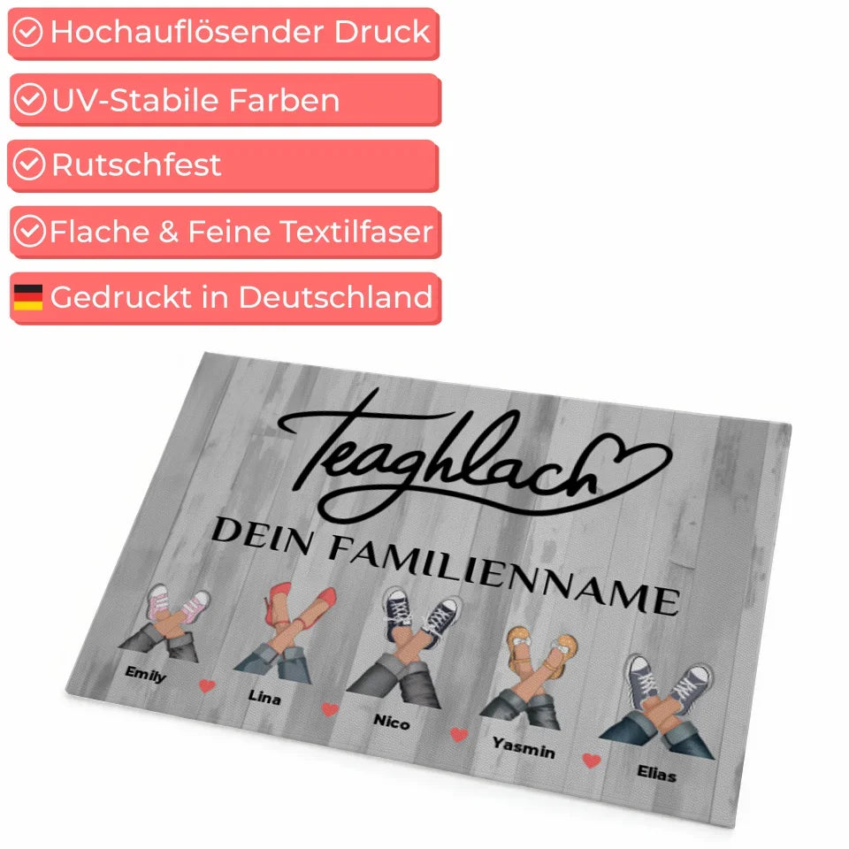 Personalisierte Fußmatte Familie Teaghlach Schwarz Weiß mit Namen 4