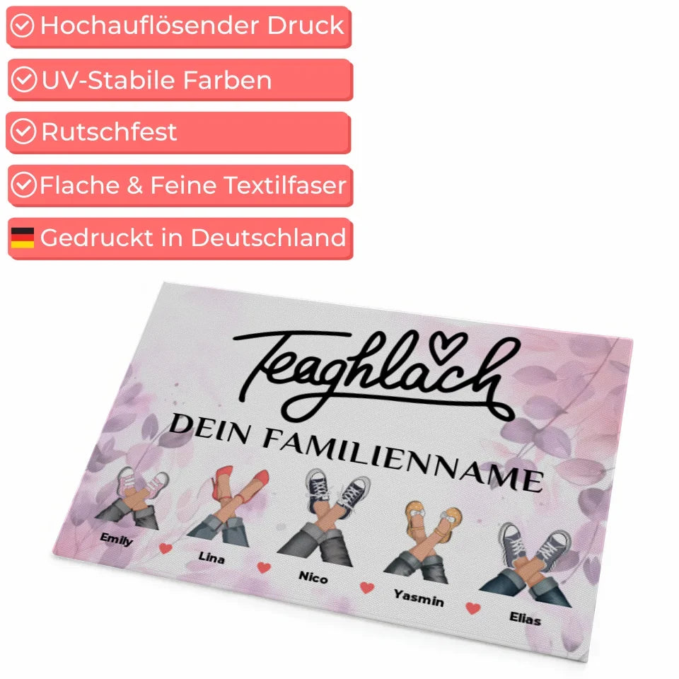 Familien Fußmatte mit Namen Pink Rosa Floral Teaghlach Design 4