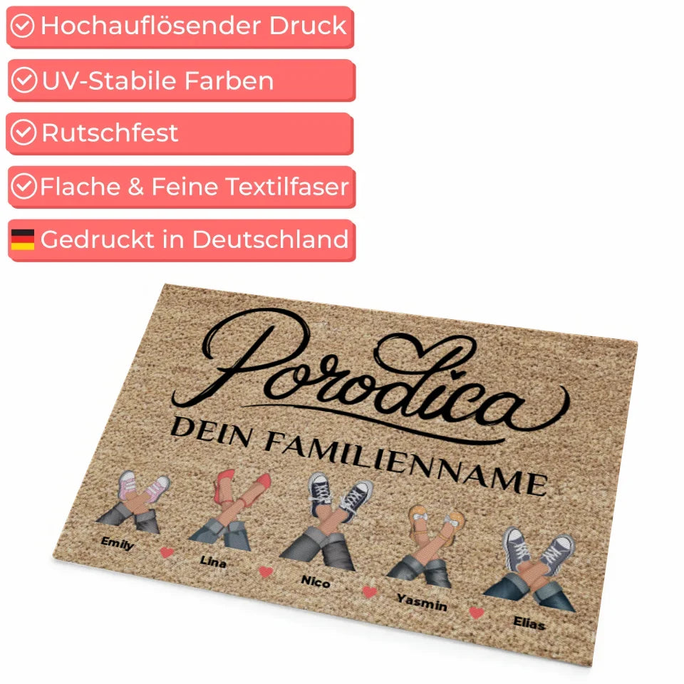 Personalisierte Fußmatte Familie Braun Porodica Auf Serbisch für Zuhause 4