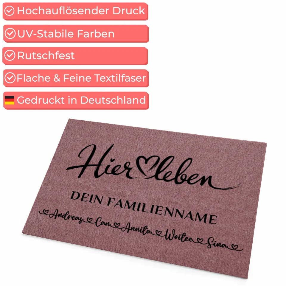 Personalisierte Familie Fußmatte Hier Leben Rosa gestalten 4