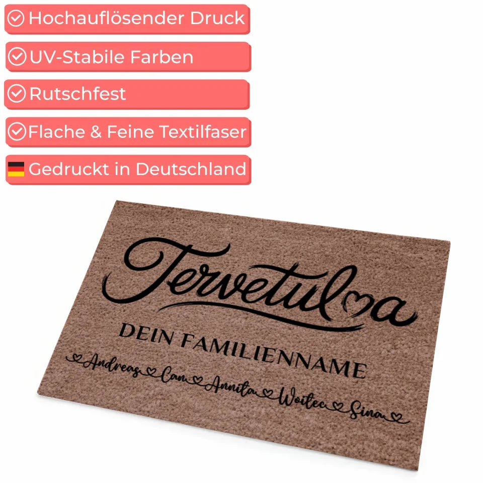 Personalisierte Familien Fußmatte Tervetuloa Dunkelbraun mit Namen 4
