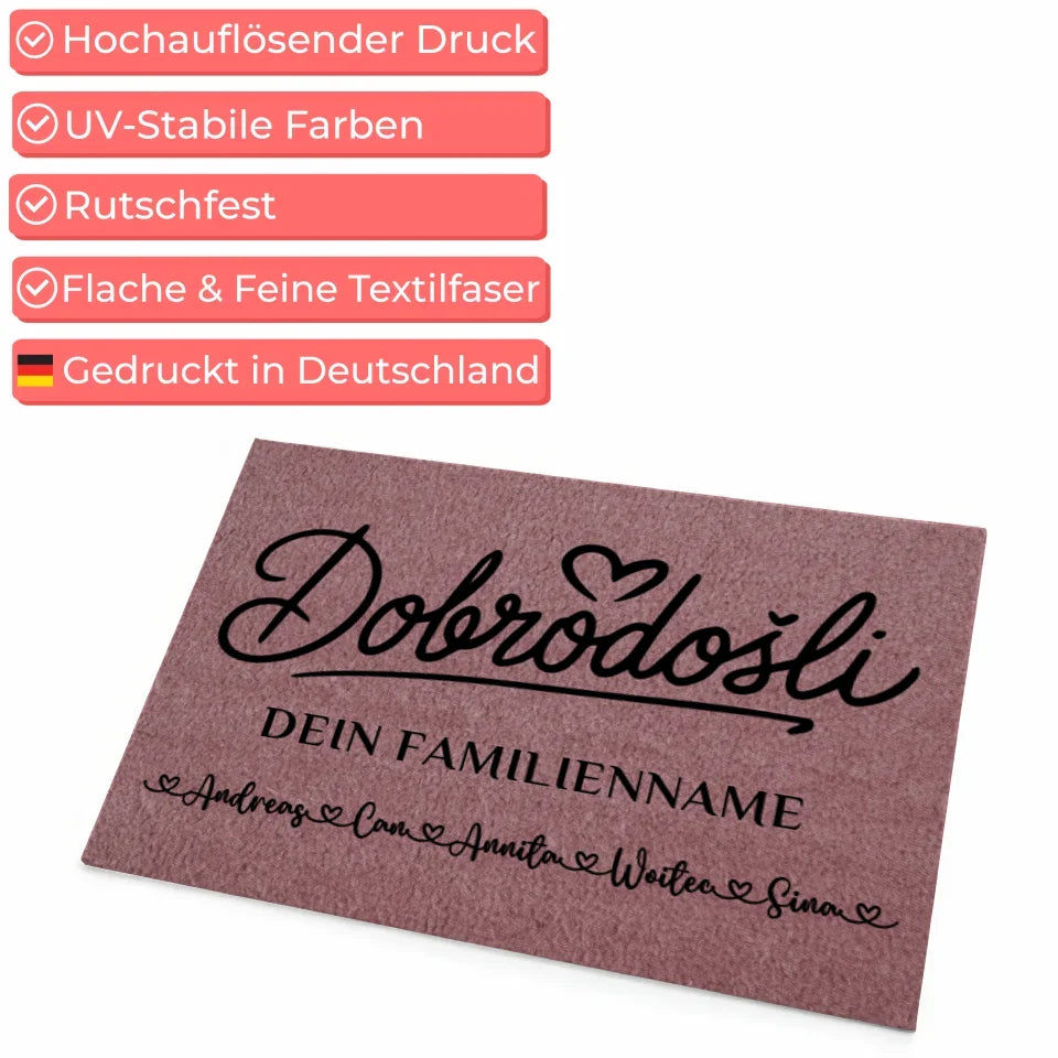 Personalisierte Fußmatte mit Namen Willkommen Auf Kroatisch Dobrodošli Rosa 4