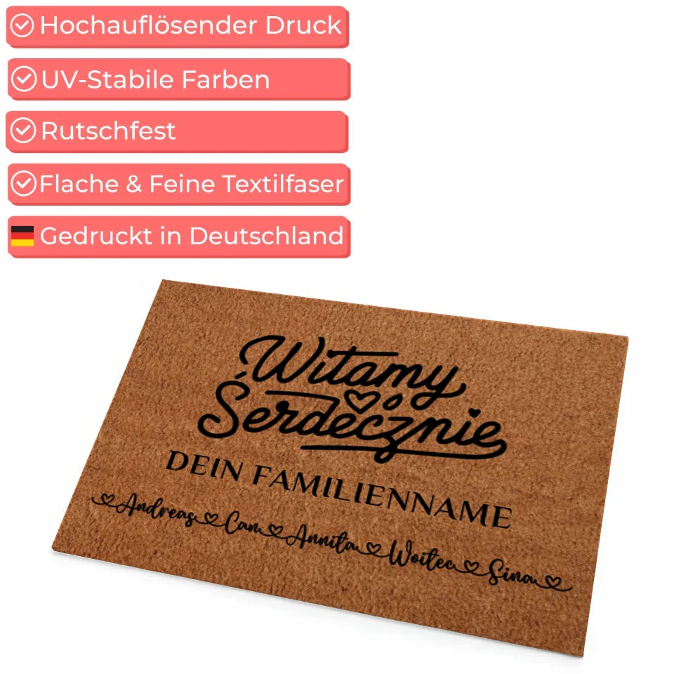 Personalisierte Familie Fußmatte Willkommen Witamy Serdecznie Braun 4