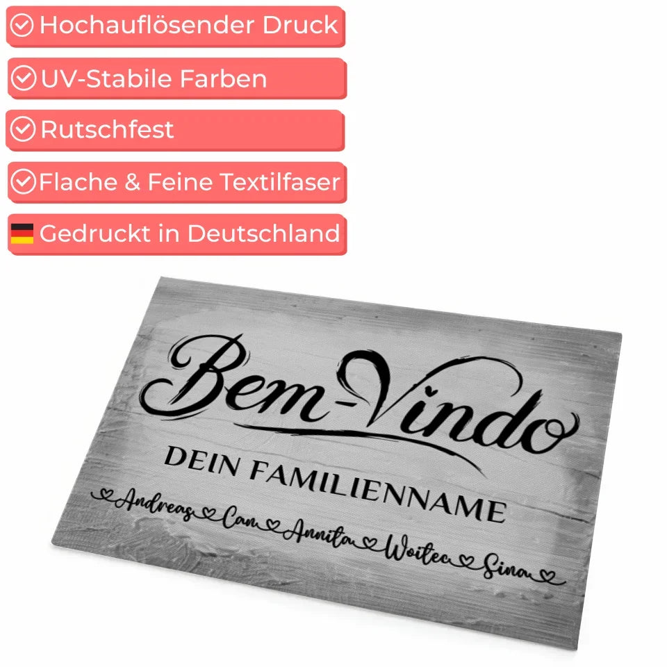 Personalisierte Familie Fußmatte Vintage Holz Grau Willkommen Bem Vindo 4