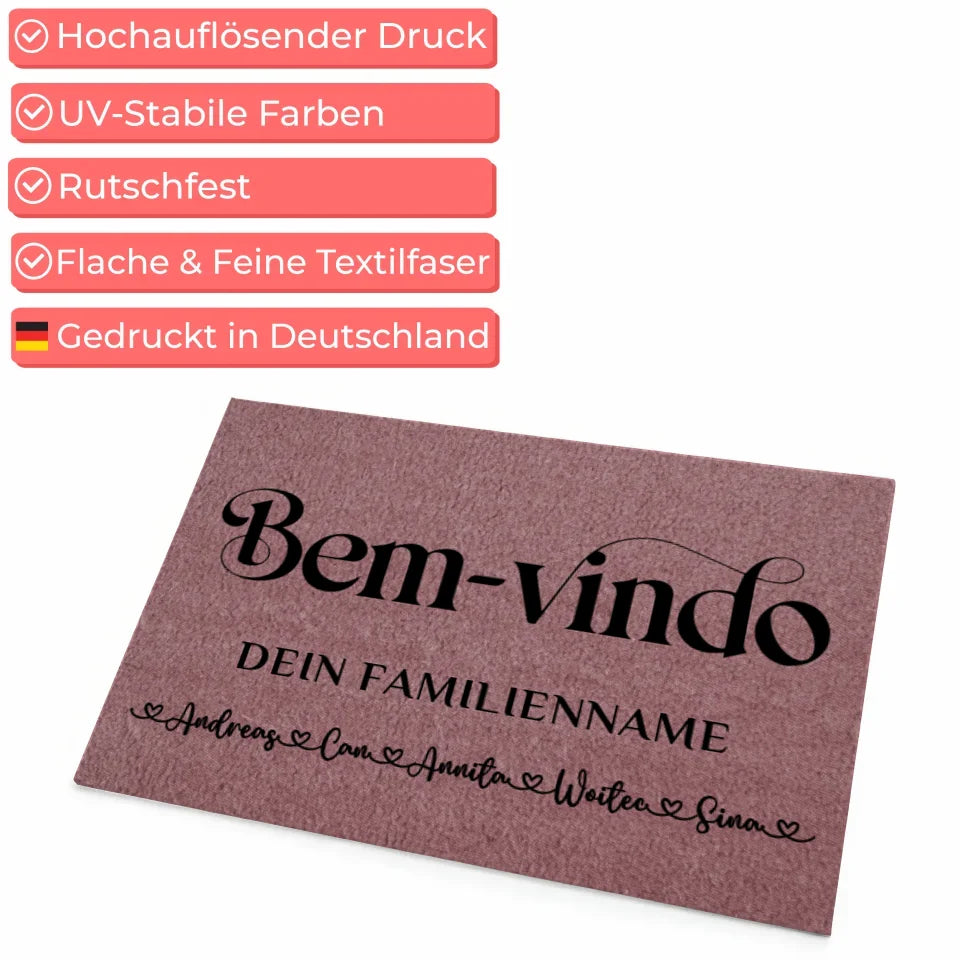 Personalisierte Familien Fußmatte Rosa Willkommen Auf Portugiesisch 4