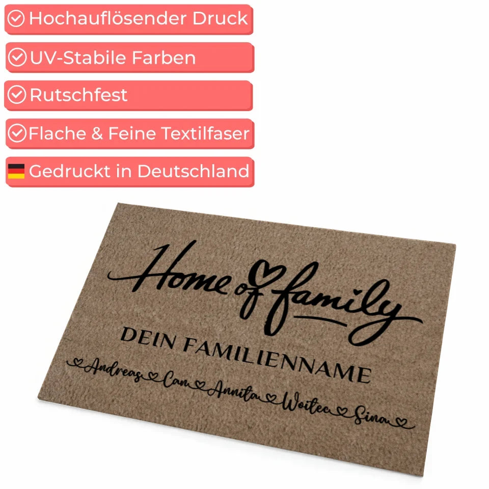Personalisierte Familie Fußmatte Home of Family Braun Hell 4