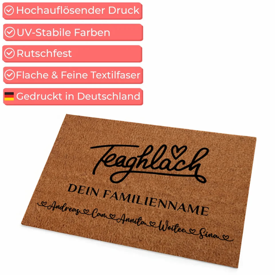 Personalisierte Familien Fußmatte Braun Teaghlach mit Namen 4