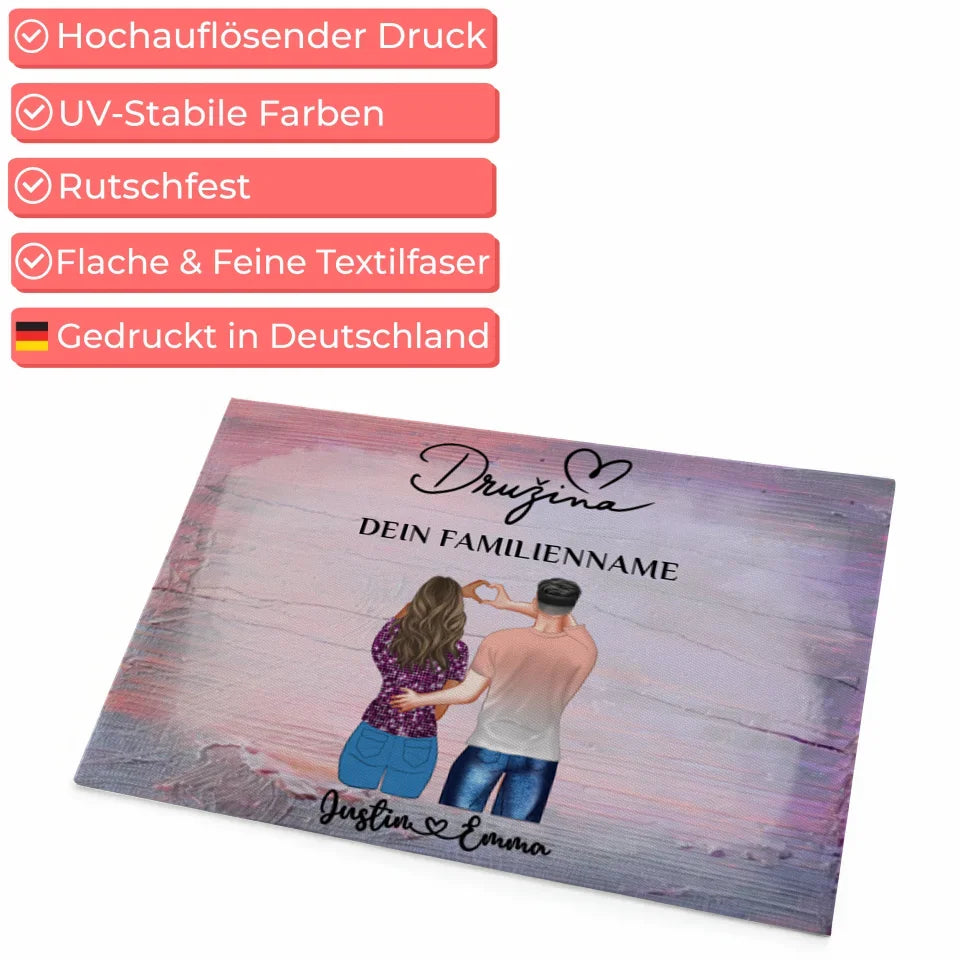 Personalisierte Fußmatte für Paare Familie Družina Vintage Holz Bunt mit Namen 4