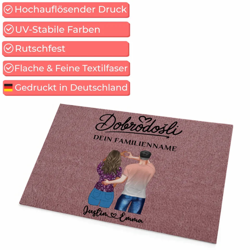 Personalisierte Paar Fußmatte Rosa mit Namen Dobrodošli 4