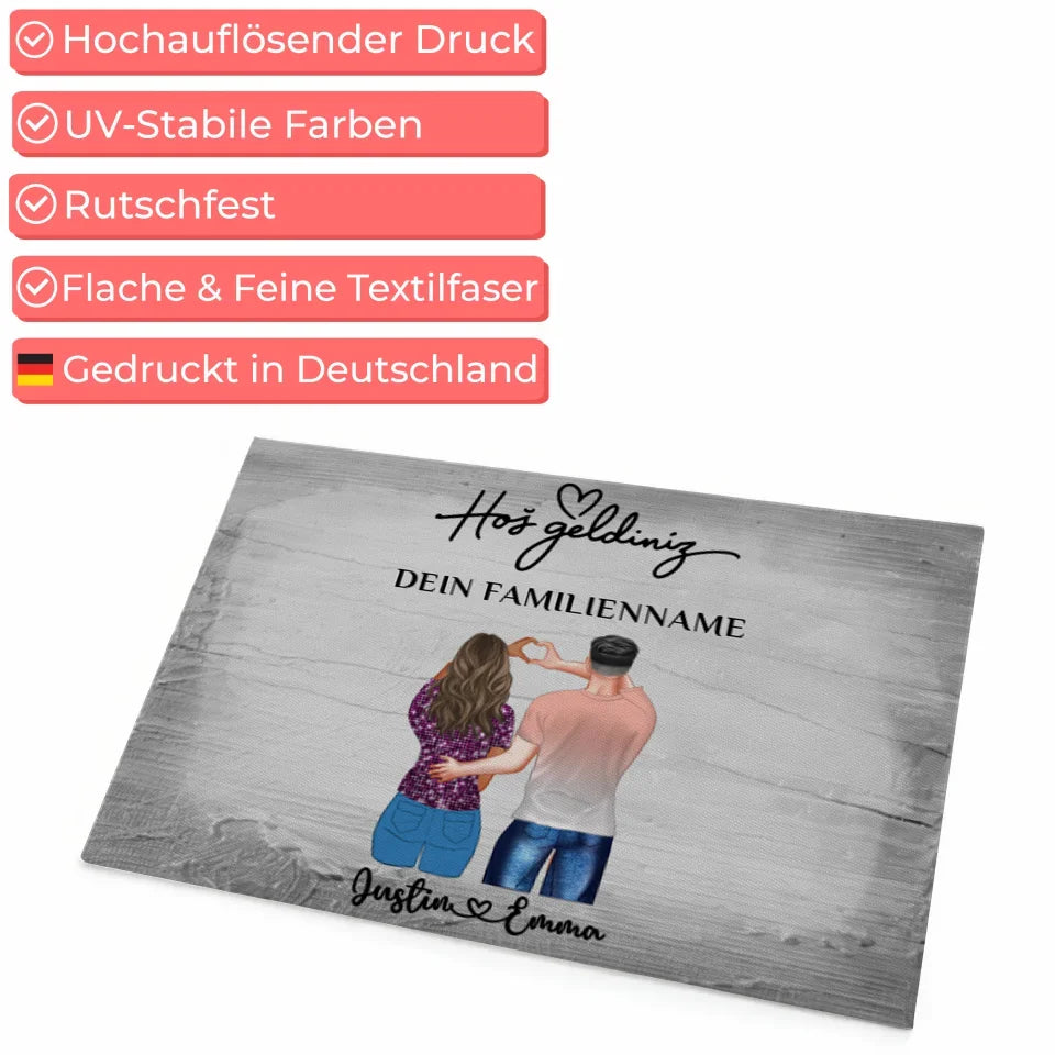 Personalisierte Fussmatte mit Namen Willkommen Hoş Geldiniz Vintage Holz Grau 4