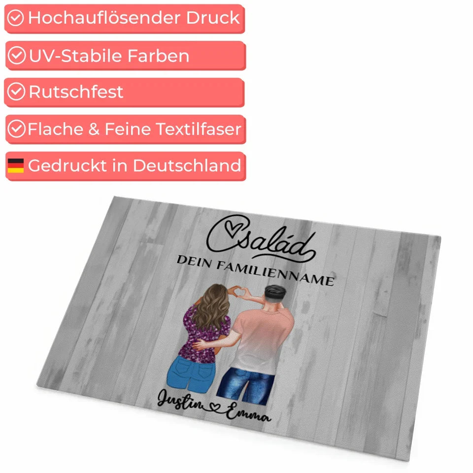 Paar Fußmatte mit Namen Familie Auf Ungarisch Család Schwarz Weiß 4