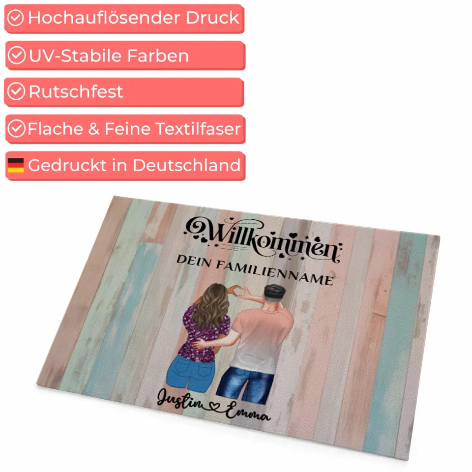 Personalisierte Fußmatte für Paare Holz Bunt Pastell Herzlich Willkommen 4