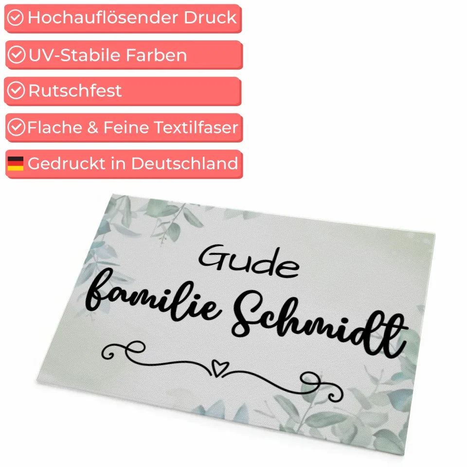 Personalisierte Familie Fußmatte mit Namen im Eukalyptus Stil 4