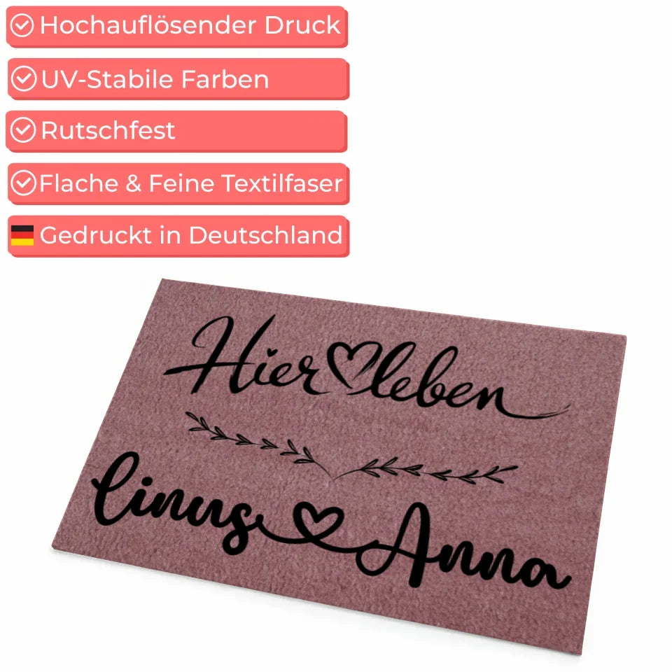 Fußmatte personalisiert Familie Paare Hier Leben Rosa Geschenk 4