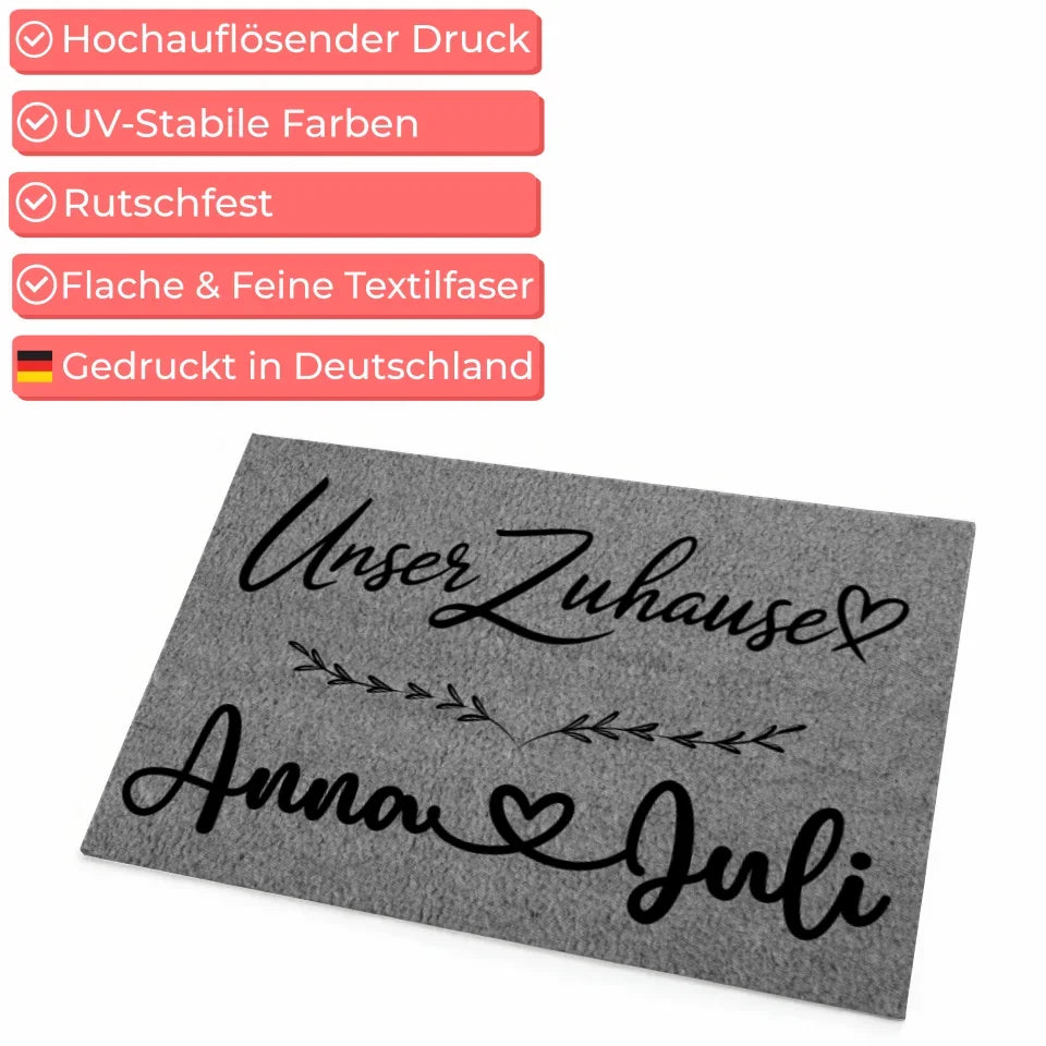 Personalisierte Familie Fußmatte Grau für Schwester Unser Zuhause 4