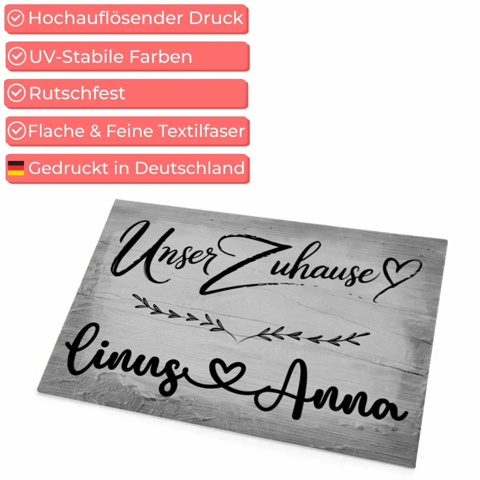 Fußmatte personalisiert Familie Paare Vintage Holz Grau Unser Zuhause 4