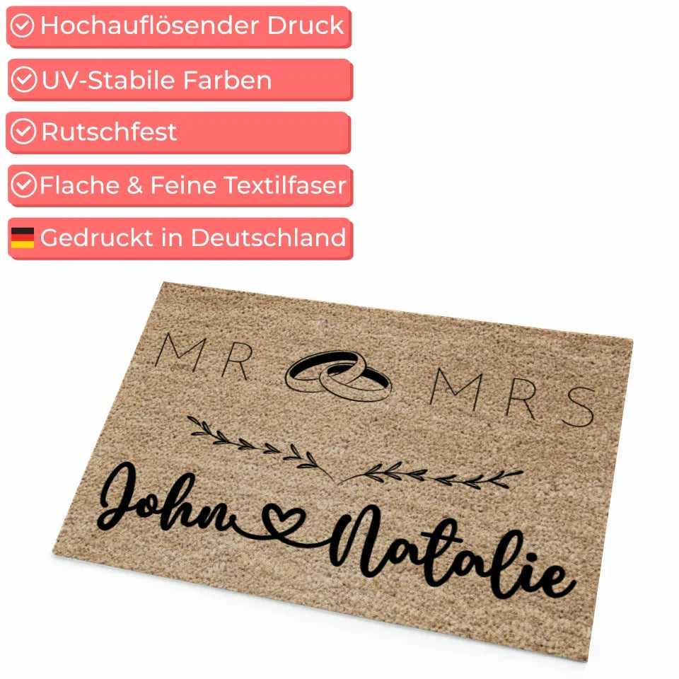 Personalisierte Fußmatte Mr & Mrs zur Verlobung in Braun 4