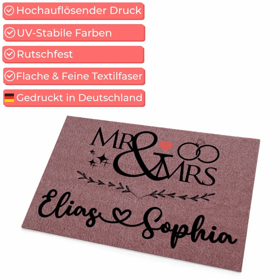 Personalisierte Fußmatte Familie Hochzeit Mr & Mrs Rosa für Ihr Zuhause 4