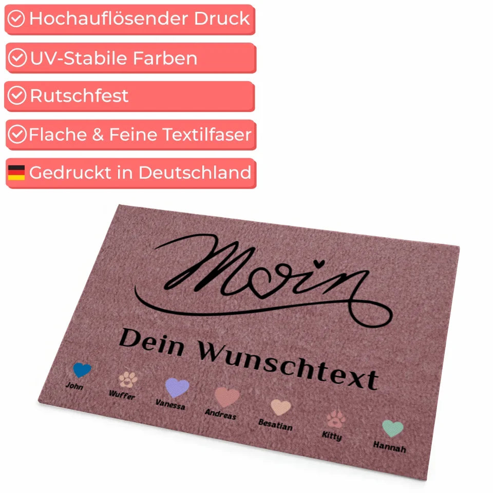 Personalisierte Fußmatte Willkommen Auf Deutsch Moin mit Herzen Haustiere 4