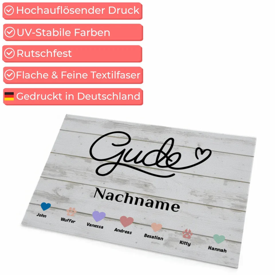 Personalisierte Fußmatte Willkommen Auf Hessisch Gude mit Herzen Haustiere 4