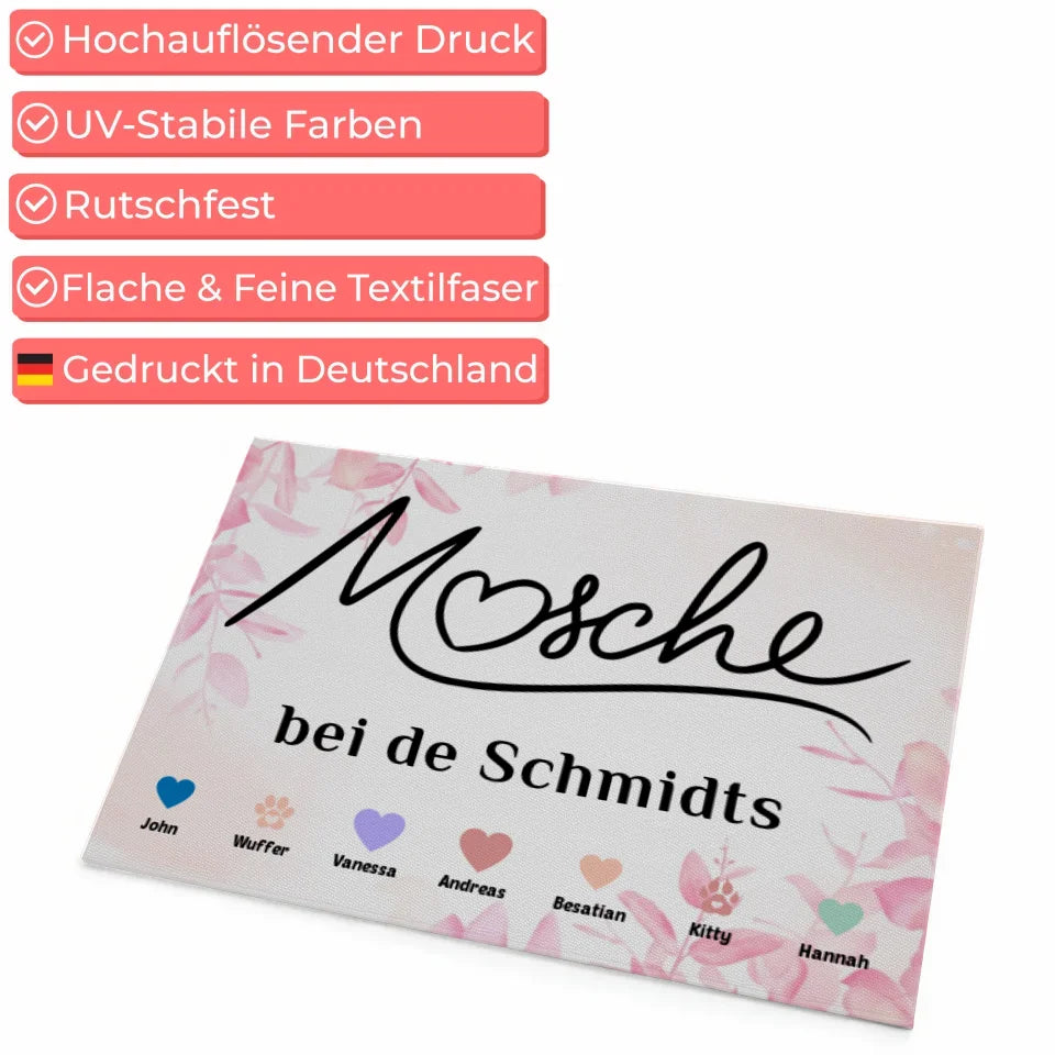 Personalisierte Fußmatte mit Namen Willkommen Auf Pfälzisch Mosche Herzen Haustiere 4