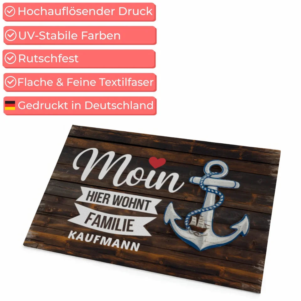Personalisierte Familie Fußmatte mit Namen Moin für den Eingangsbereich 4