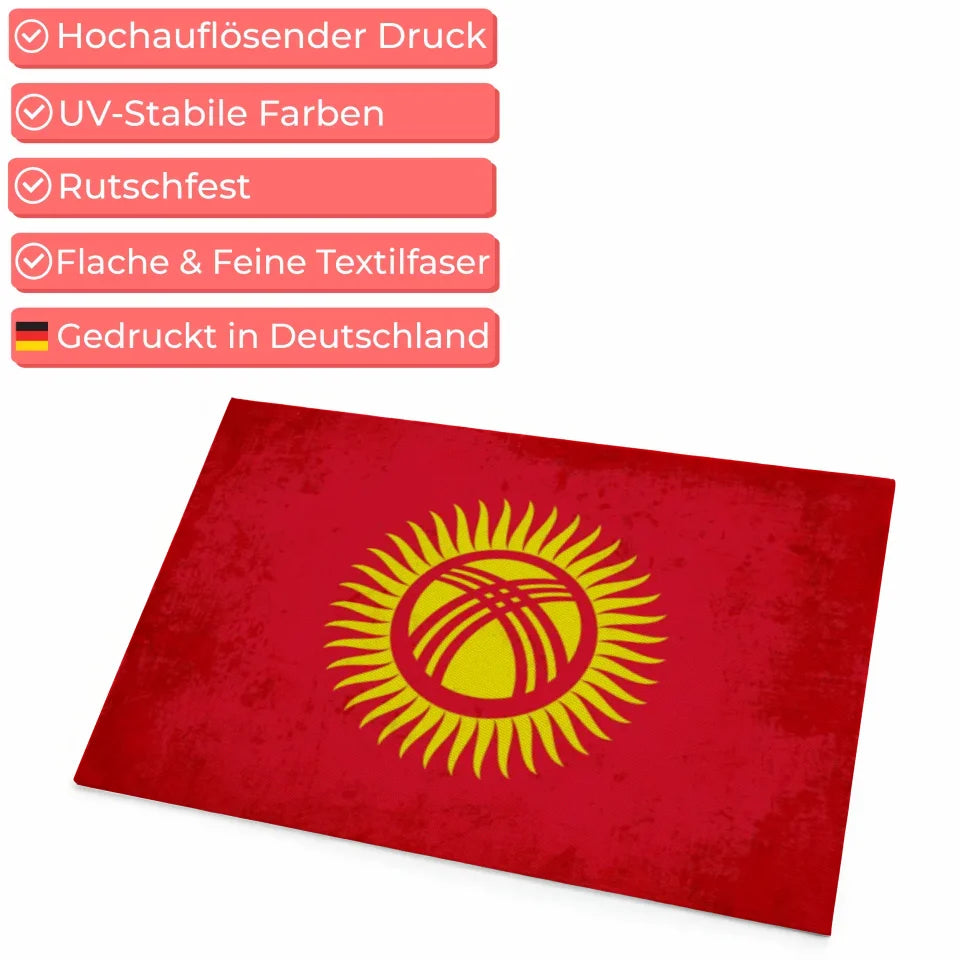 Personalisierte Fußmatte Kirgisistan mit Wunschtext und Länderflagge 4