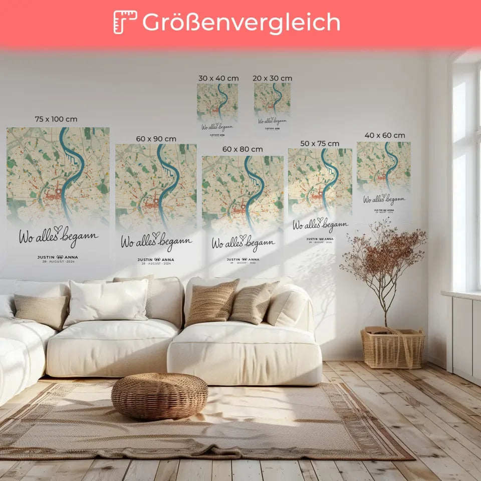 Personalisierte Leinwand Stadtkarten Leinwand Paare Wo Alles Begann Retro 6