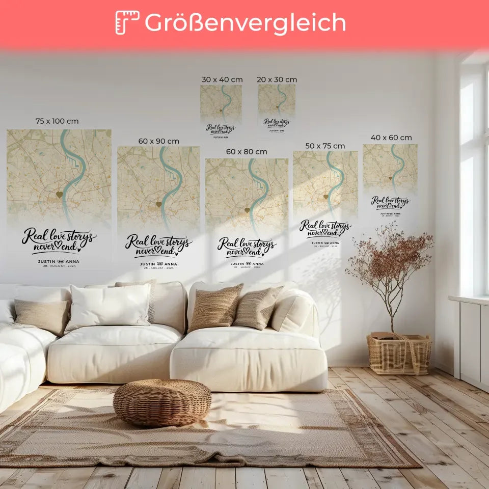 Leinwand personalisiert Stadtkarten Leinwand Paare Real Love Storys Never End Vintage Wo Alles Begann 6