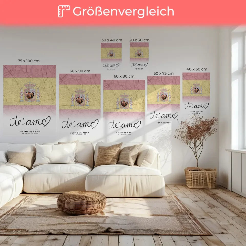 Personalisierte Leinwand Paare Stadtkarte Spanien Te Amo Foto Map Marker 6