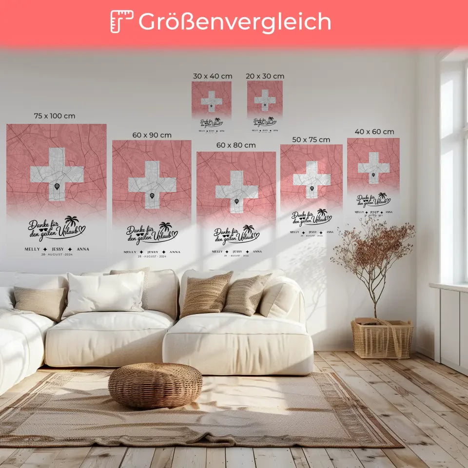 Personalisierte Leinwand Schwester Stadtkarte Urlaub Schweiz Danke 6