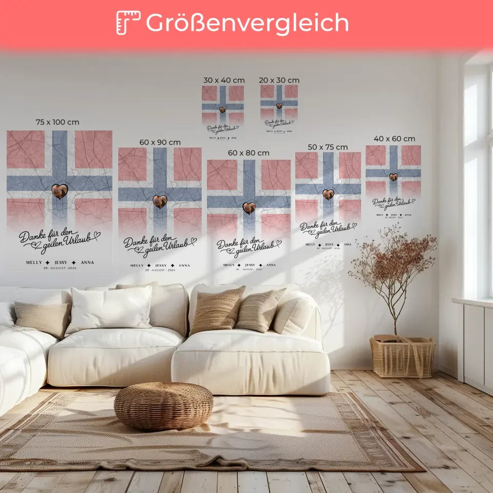 Personalisierte Leinwand Schwester Stadtkarte Norwegen Danke für den Urlaub 6