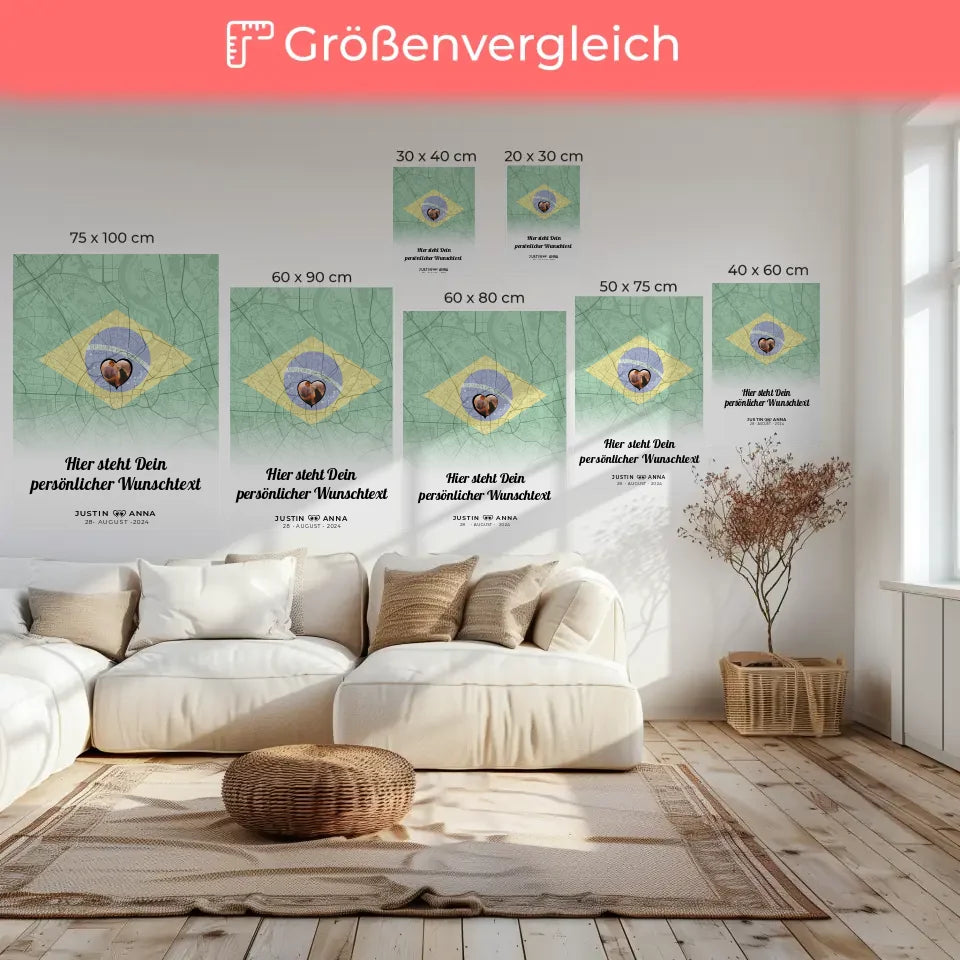 Personalisierte Leinwand Paare Stadtkarte Brasilien Foto eigener Wunschtext 6