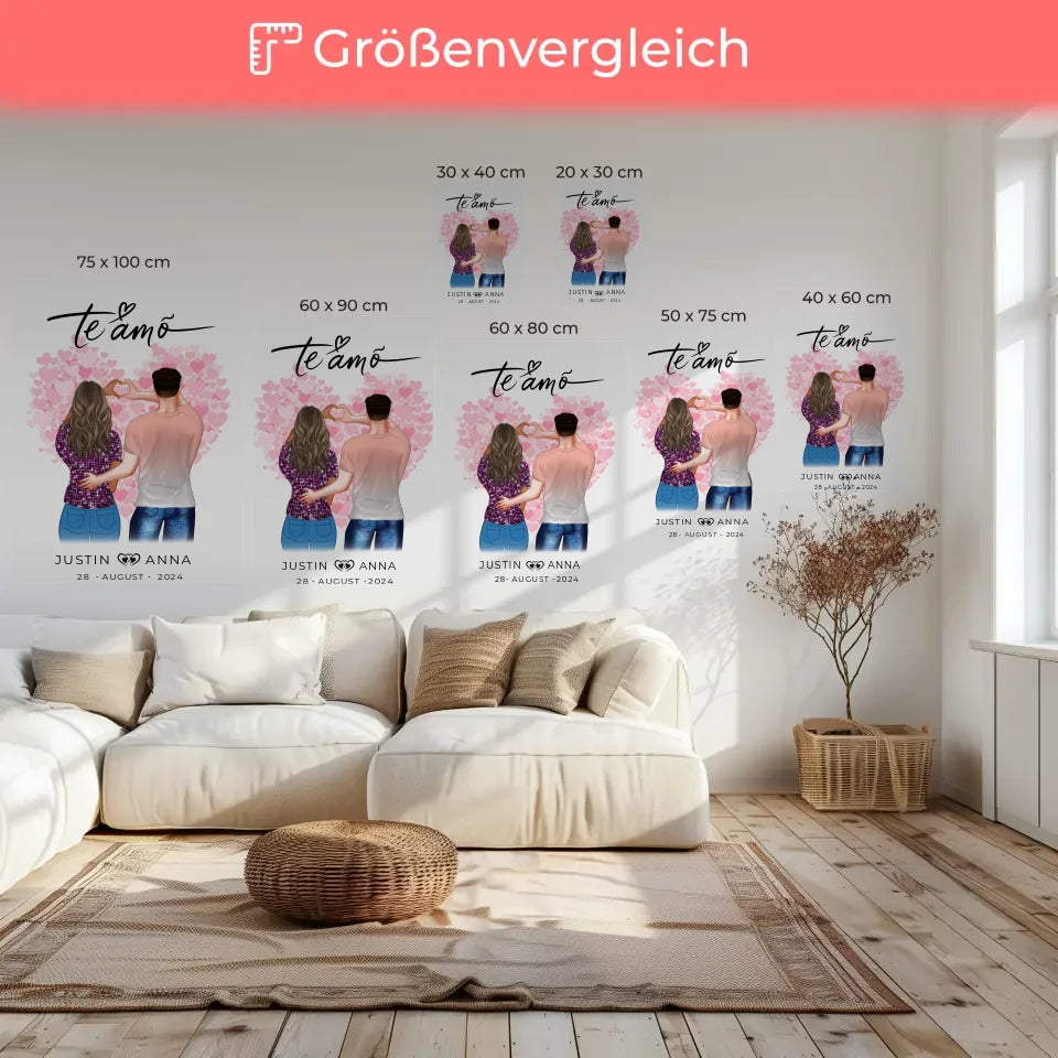 Personalisierte Leinwand Te Amo für Paare mit Namen Figuren 6