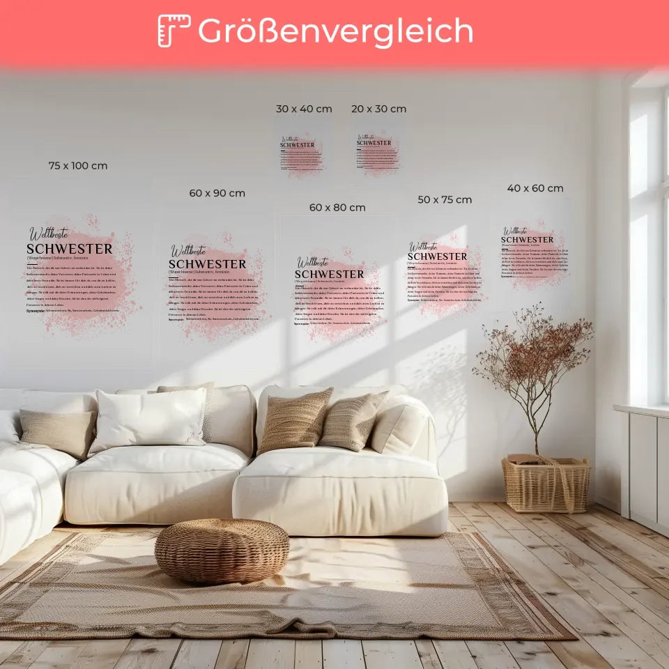 Personalisierte Leinwand Definition Schwester mit Name Farbspritzer Rosa 6