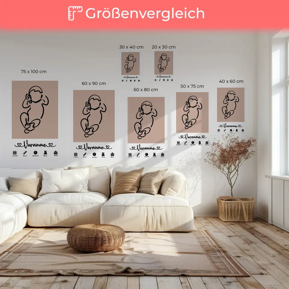 Leinwand Geburtsleinwand Personalisiert Geburtsdaten Baby Lineart Altrosa 6